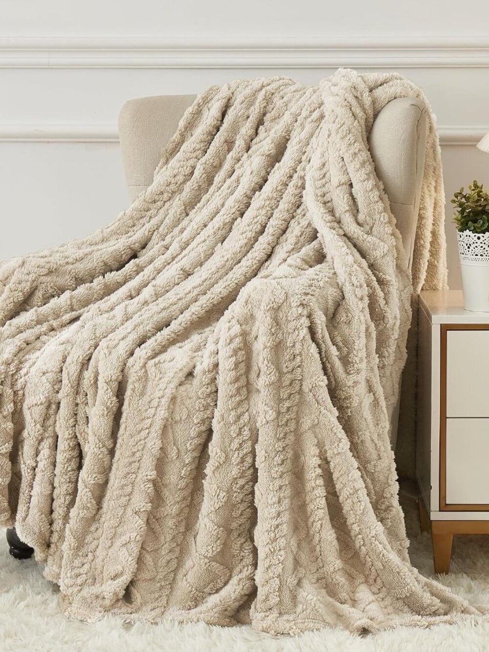 Fleece Throw Blanket For Couch, Fall Boho Blankets,50"X60" Khaki | Lightweight F